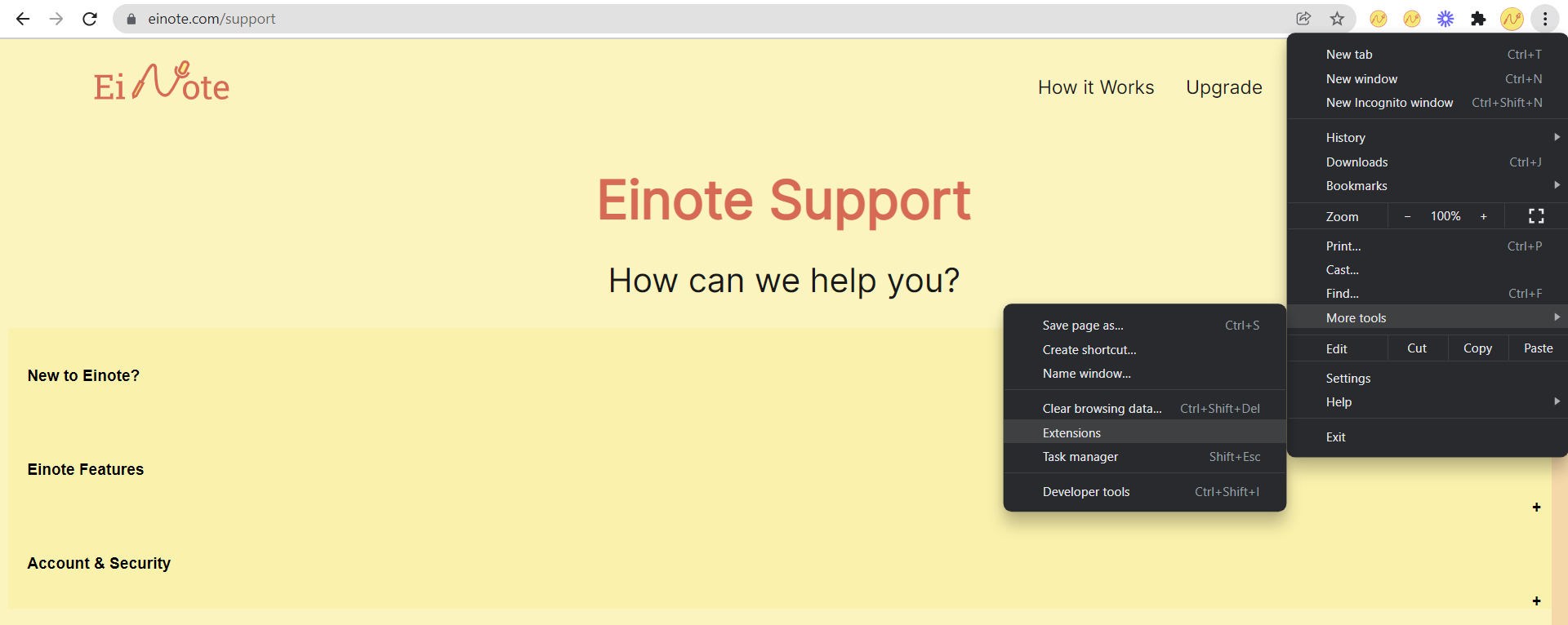 Sample eiNote open extension screenshot