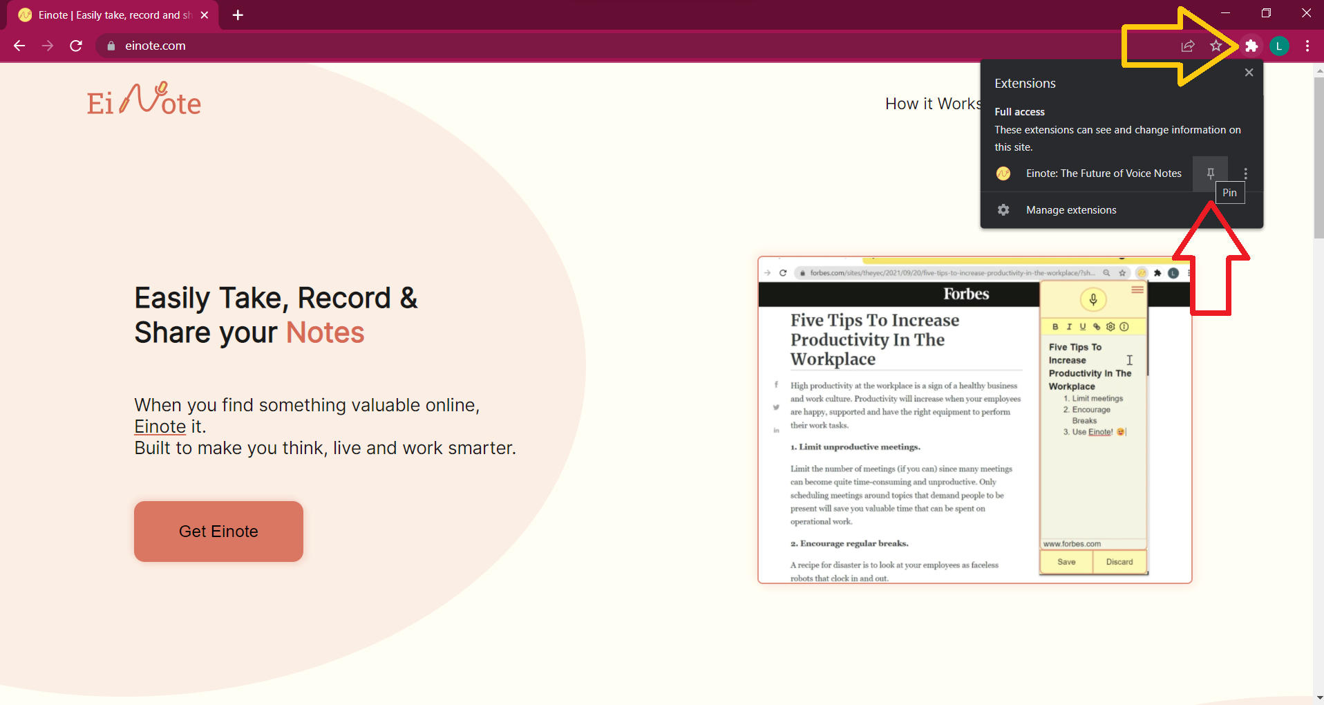 Visual Demo of Pinning eiNote