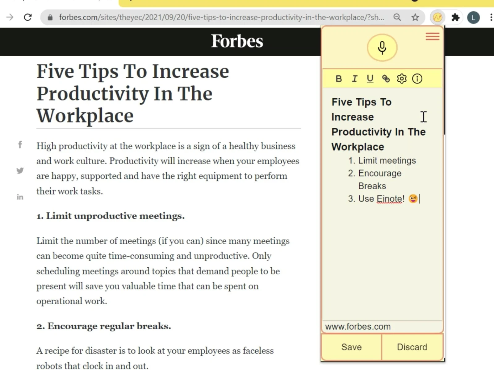 Forbes article below our note productivy tool