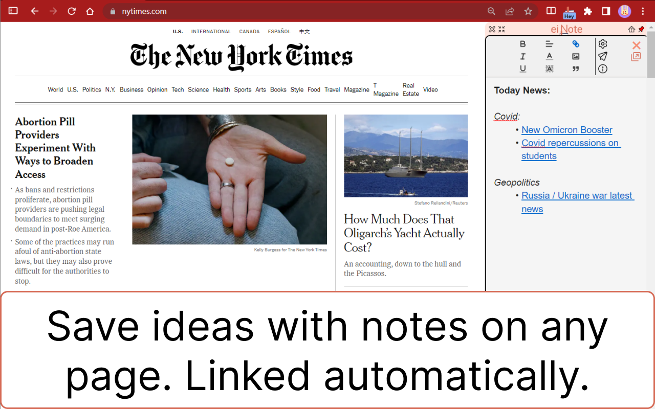 With eiNote you can take notes in seconds from any webpage and Mmanage your web experience.